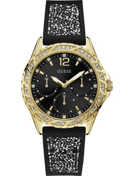Женские часы GUESS W1096L3 спортивные, круглые, черные с камнями и гарантией 24 месяца