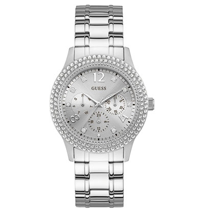 жіночий чвси GUESS W1097L1 спортивний, круглий, металік з камінням та гарантією 24 місяці
