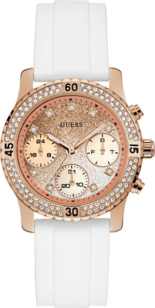 Годинник жіночий GUESS W1098L5 fashion, круглий, золото з камінням та гарантією 24 місяці