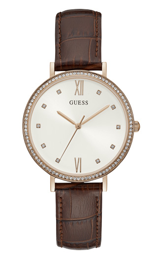 Женские часы GUESS W1153L2 классические, круглые, белые с камнями и гарантией 24 месяца