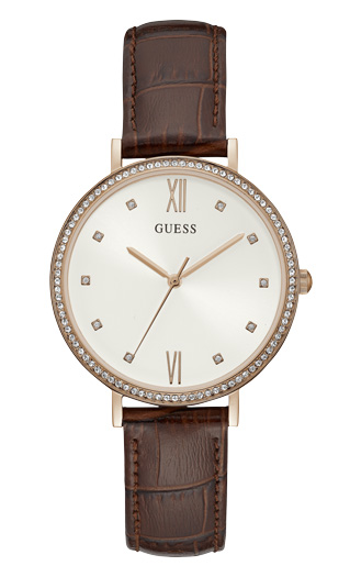 Годинник жіночий GUESS W1153L2 класичний, круглий, білий з камінням та гарантією 24 місяці