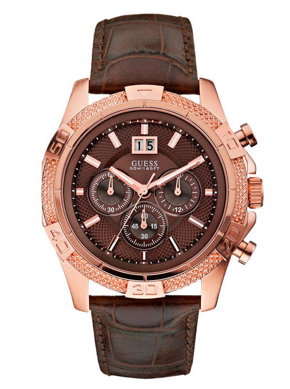 Годинник чоловічий GUESS W19531G2 класичний, круглий, коричневий та гарантією 24 місяці