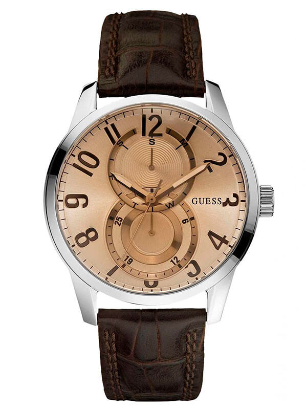 Часы мужские Guess W95127G2 fashion, круглые, бежевые и гарантией 24 месяца