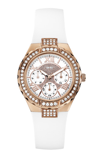 Годинник жіночий GUESS W0300L2 спортивний, круглий, білий з камінням та гарантією 24 місяці