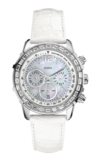Годинник жіночий Guess W0017L1 спортивний, круглий, перламутр з камінням та гарантією 24 місяці