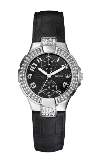 Годинник жіночий Guess W11607L2 спортивний, круглий, чорний з камінням та гарантією 24 місяці