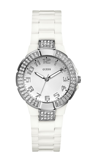 Годинник жіночий Guess W11611L1 спортивний, круглий, білий з камінням та гарантією 24 місяці