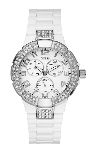 Годинник жіночий Guess W13564L1 спортивний, круглий, білий з камінням та гарантією 24 місяці
