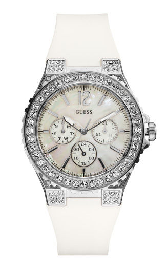 Годинник жіночий Guess W14555L1 спортивний, круглий, перламутр з камінням та гарантією 24 місяці