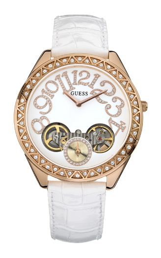 Женские часы Guess W15518L1 fashion, круглые, белые с камнями и гарантией 24 месяца