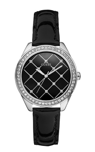 Женские часы Guess W60005L2 fashion, круглые, черные с камнями и гарантией 24 месяца