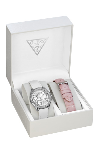 Годинник жіночий Guess W95139L1 fashion, круглий, білий з камінням та гарантією 24 місяці