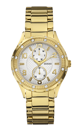 Женские часы GUESS W0442L2 спортивные, круглые, белые с камнями и гарантией 24 месяца