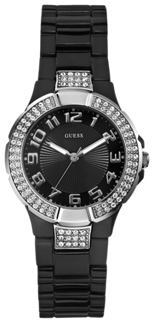 Годинник  Guess W11611L2 спортивний, круглий, чорний з камінням та гарантією 24 місяці