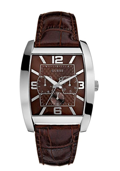 Годинник чоловічий GUESS W80009G2 класичний, прямокутний, коричневий та гарантією 24 місяці