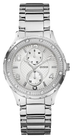 Женские часы GUESS W0442L1 спортивные, круглые, белые с камнями и гарантией 24 месяца